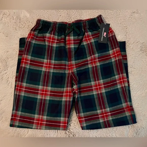 NWT Vineyard Vines Boys Flannel Size XL (18) Balsam Plaid Navy Lounge Pants. - Picture 3 of 5